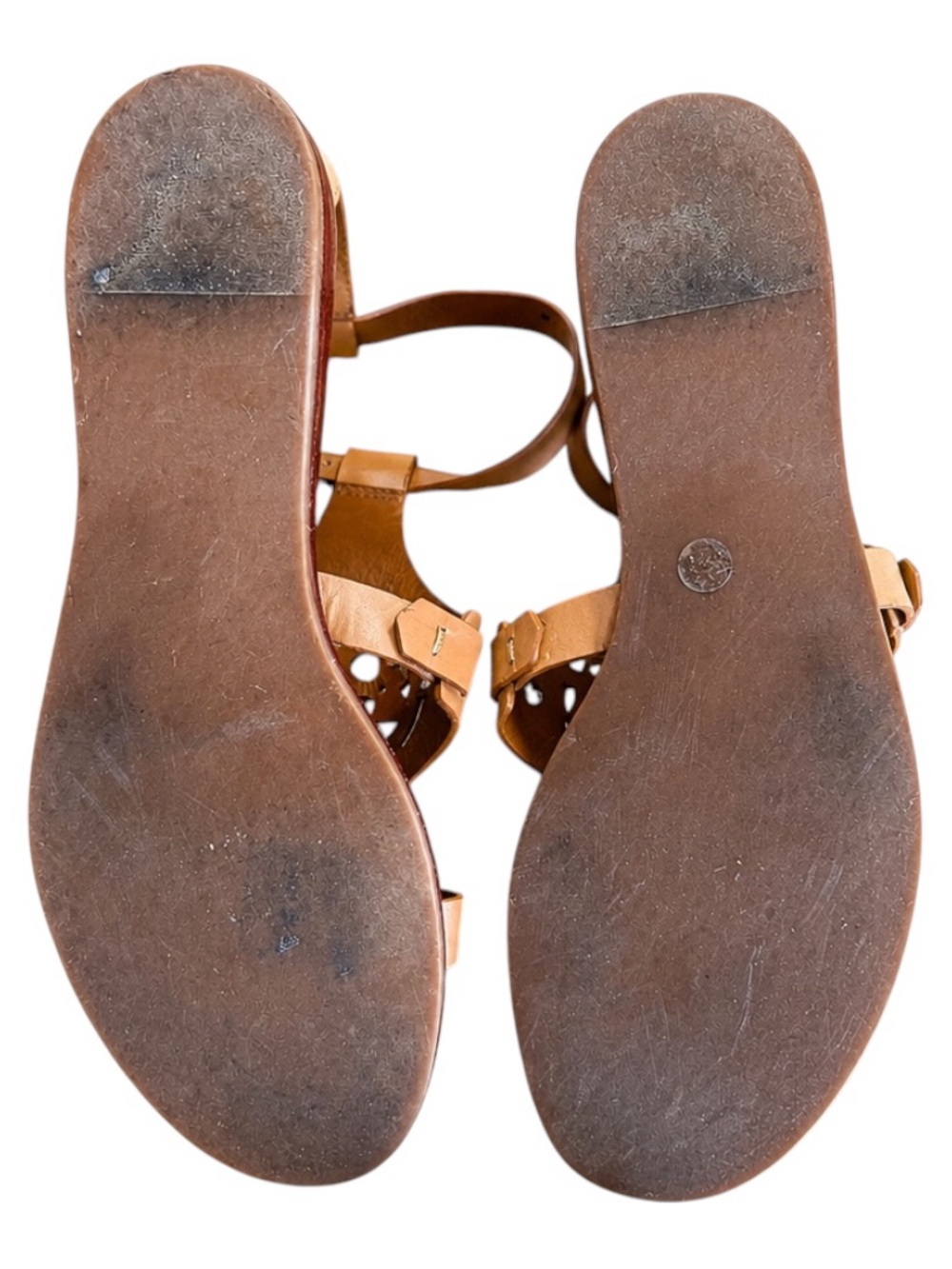 Tory Burch Zoey Leather Flat Sandals 7.5 Tan Nude Resort Vacation Summer Shoes - Picture 8 of 10